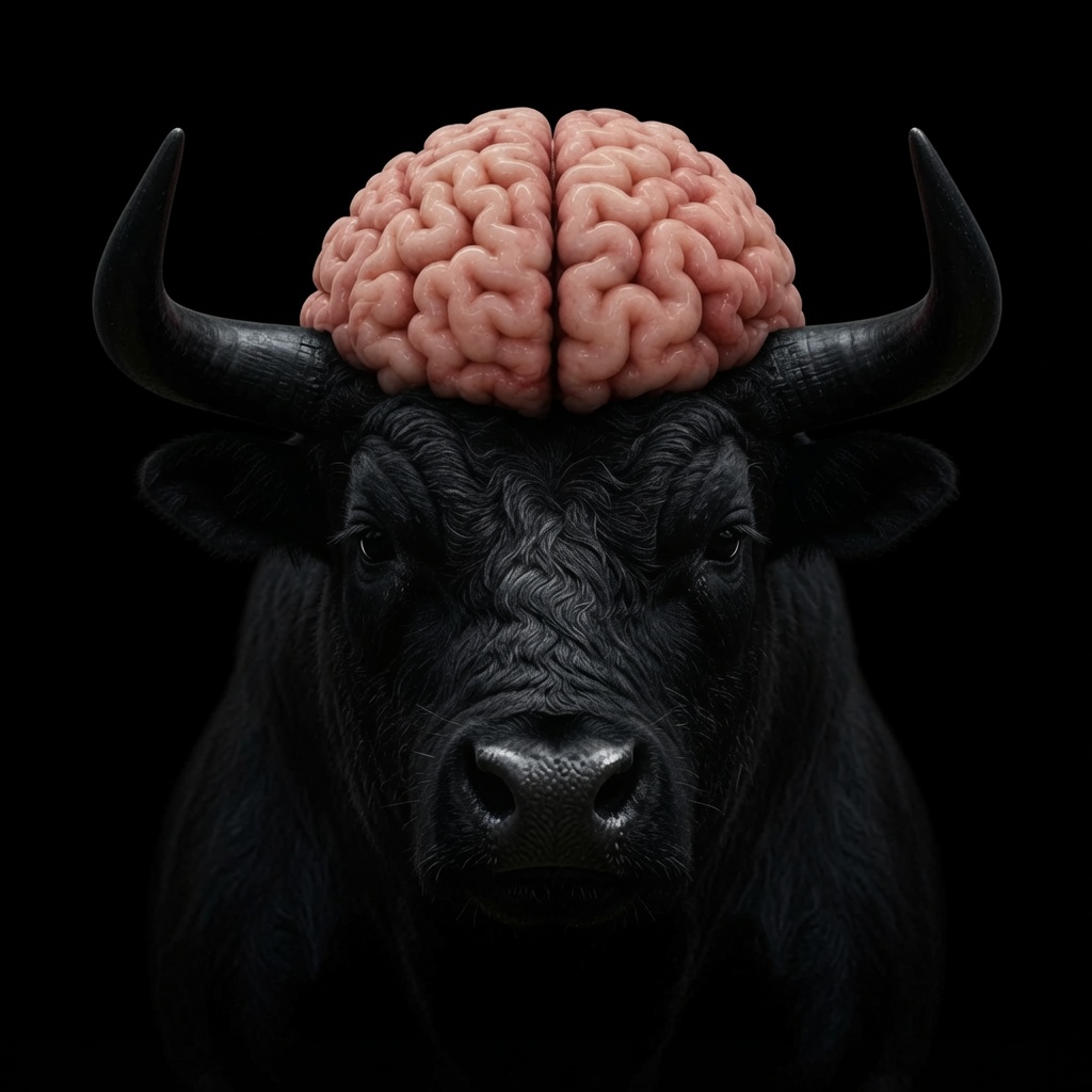 Bull with an exposed brain — the BULL BRAIN mascot